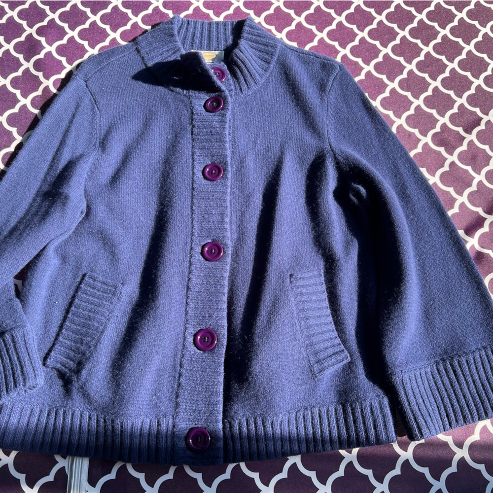 Women’s Talbots Classic Blue Button Cardigan Cashmere Blend Sweater